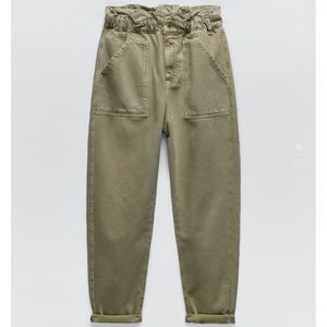 Zara Green Baggy Paperbag Jeans NWOT